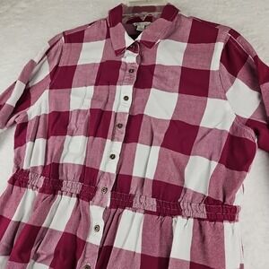 Cato Purple White Block Print Womens L Top Ruched Tie Sleeves & Waist L/S Peplum